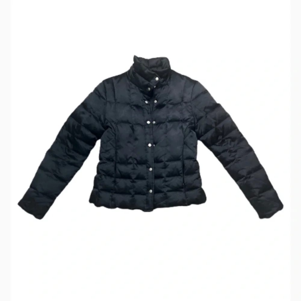 Express Black Puffer Jacket with High Collar pockets button &‎ zipper closure
